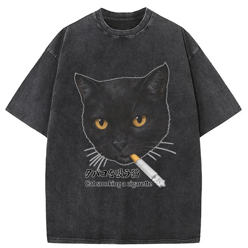 Tokyoviva Smoking Cat Y2K Washed T-shirt