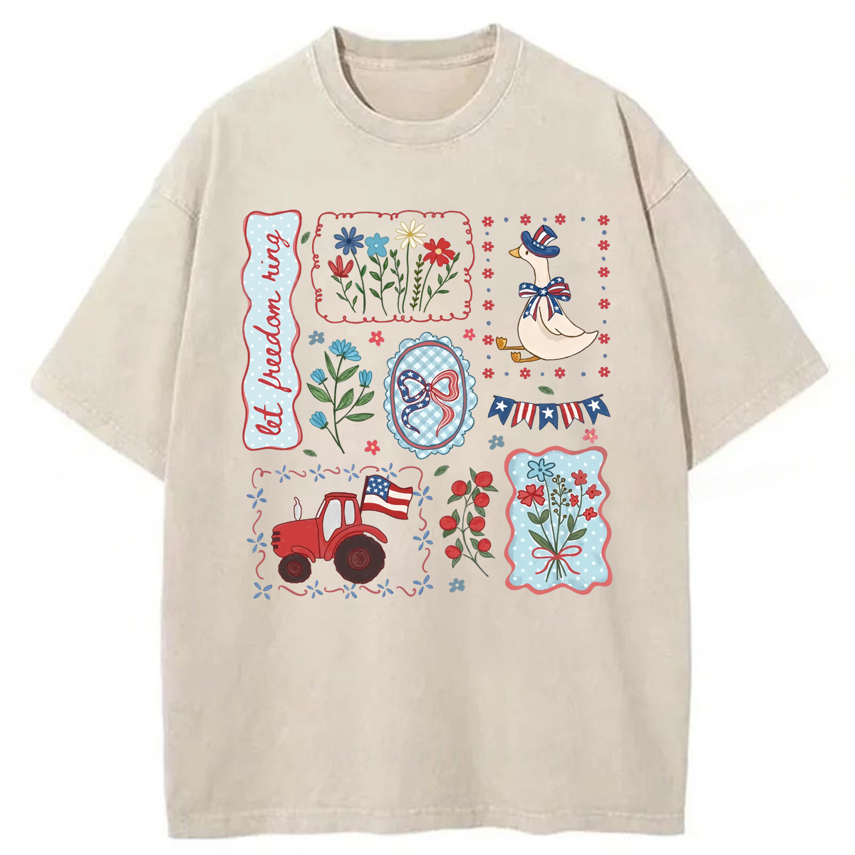 Tokyoviva Cottagecore Floral USA Goose Washed T-shirt
