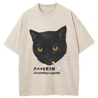 Tokyoviva Smoking Cat Y2K Washed T-shirt