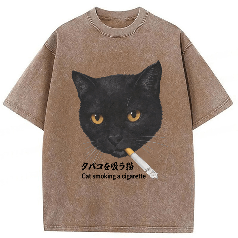 Tokyoviva Smoking Cat Y2K Washed T-shirt