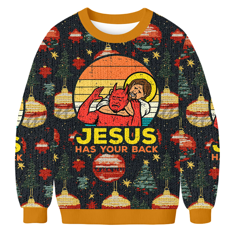 Tokyoviva JESUS HAS YOUR BACK Christmas Ugly Sweatshirt