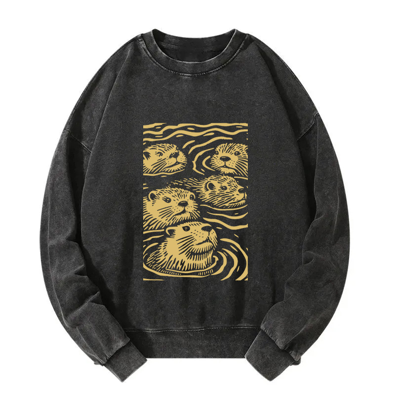 Woodcut Otter Washed Sweatshirt
