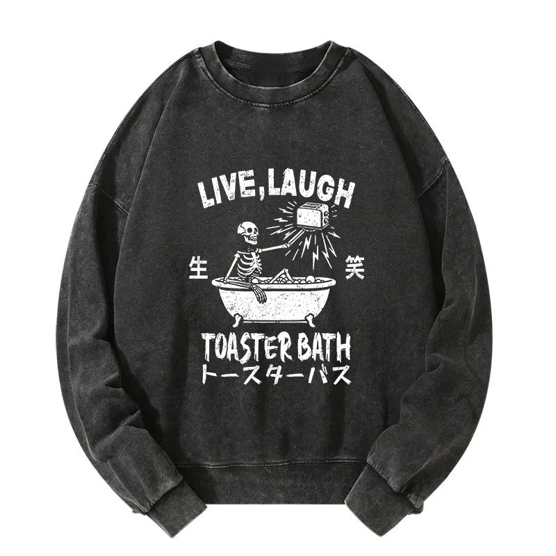Funny Electric Shock Skeleton Washed Sweatshirt
