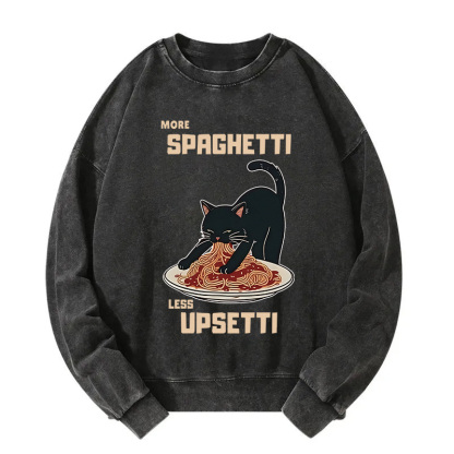 Cat Eating Spaghetti Funny Washed Sweatshirt