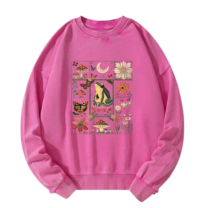 Celestial Frog Goblincore Mushroom Washed Sweatshirt