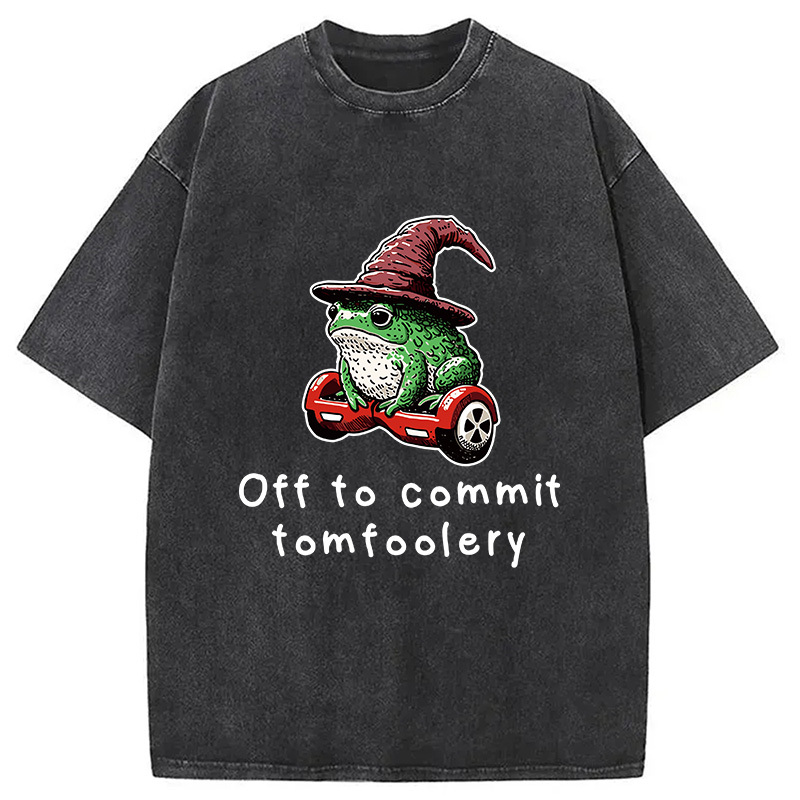 Japanese Frog Riding A Balance Scooter Washed T-Shirt