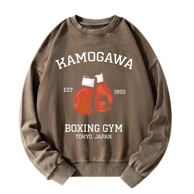 Retro Boxing Gloves Manga Anime Washed Sweatshirt