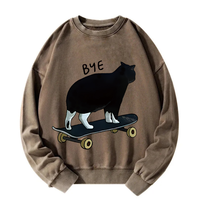 Cat On Skateboard Washed Sweatshirt