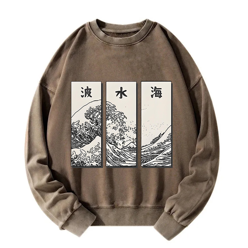 Japanese Art Wave Washed Sweatshirt