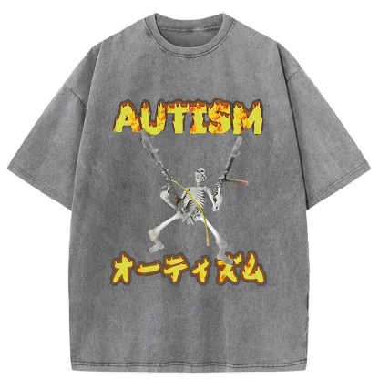 Autism Funny Skeleton Washed T-Shirt