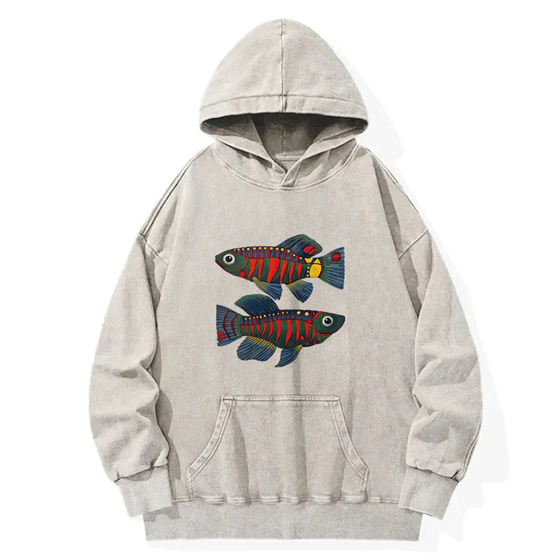 Colorful Fish Washed Hoodie
