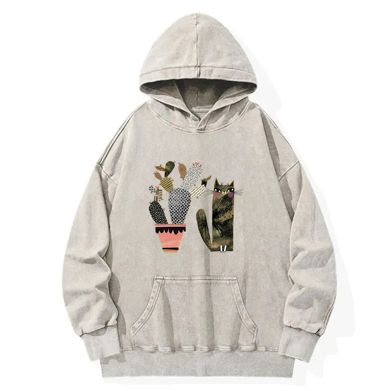 Cactus And Cat Washed Hoodie