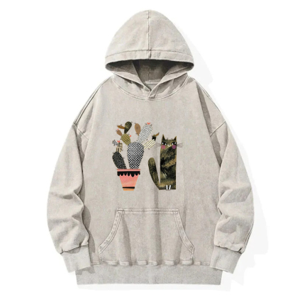 Cactus And Cat Washed Hoodie