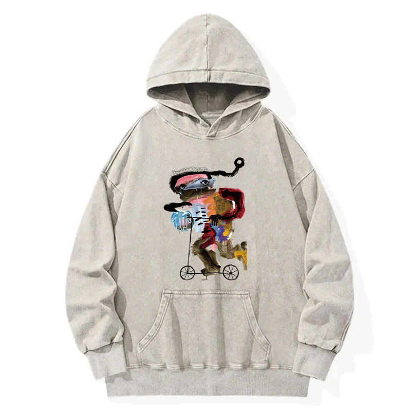 Skateboarder Frog Art Painting Washed Hoodie