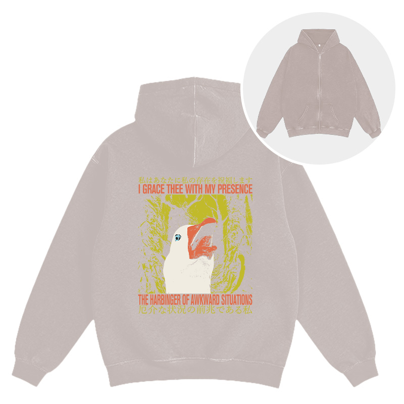 The Harbinger of Awkward Situations Goose Washed Zip Hoodie