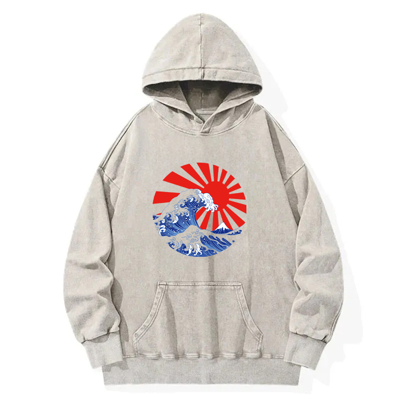 Japanese Wave Flag Washed Hoodie