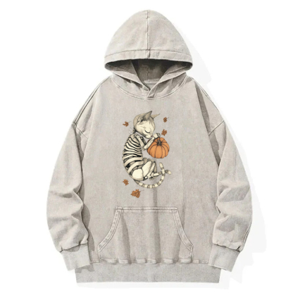 The Sleeping Kitten On Halloween Washed Hoodie