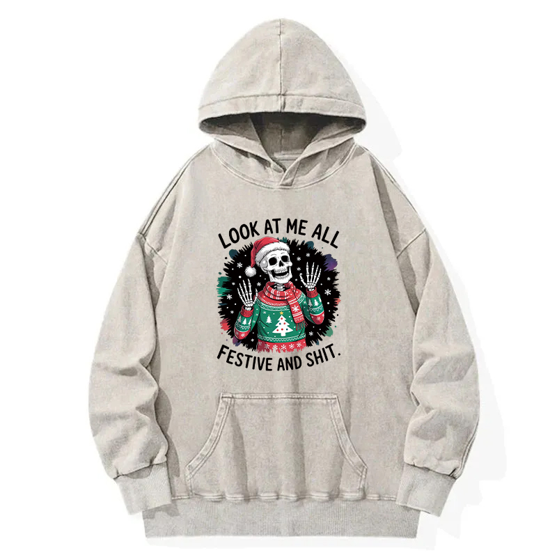Funny Skeleton Christmas Washed Hoodie