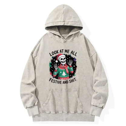 Funny Skeleton Christmas Washed Hoodie