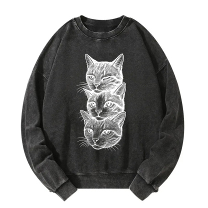 Three Cat Heads Washed Sweatshirt