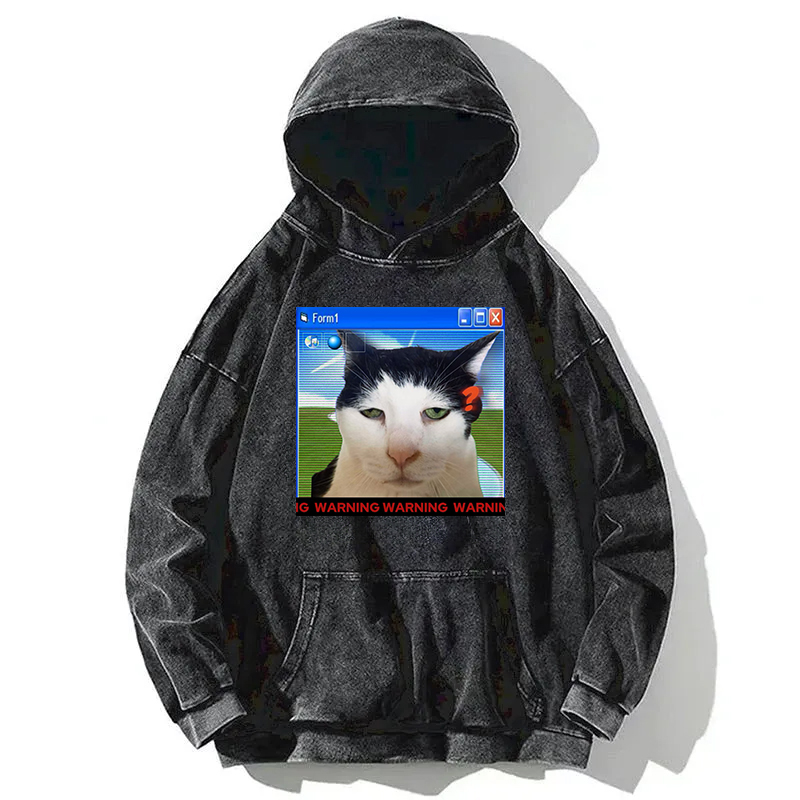 Warning Cat Washed Hoodie