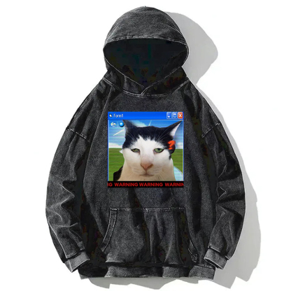 Warning Cat Washed Hoodie
