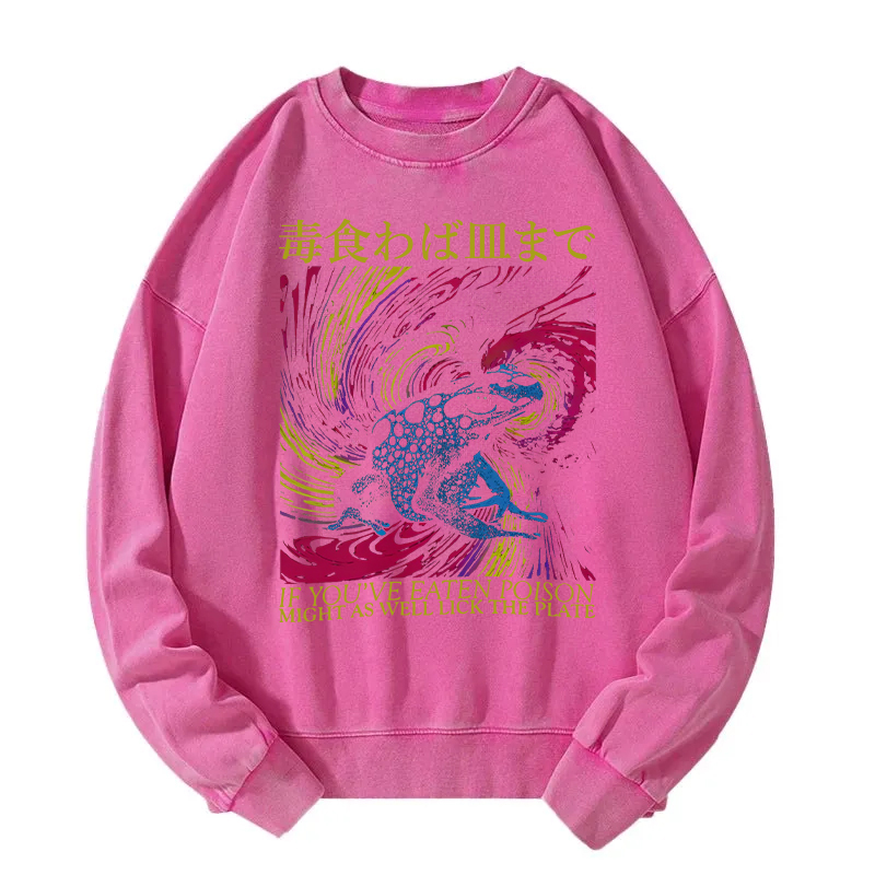 Frog Eaten Poison Might As Well Lick The Plate Washed Sweatshirt