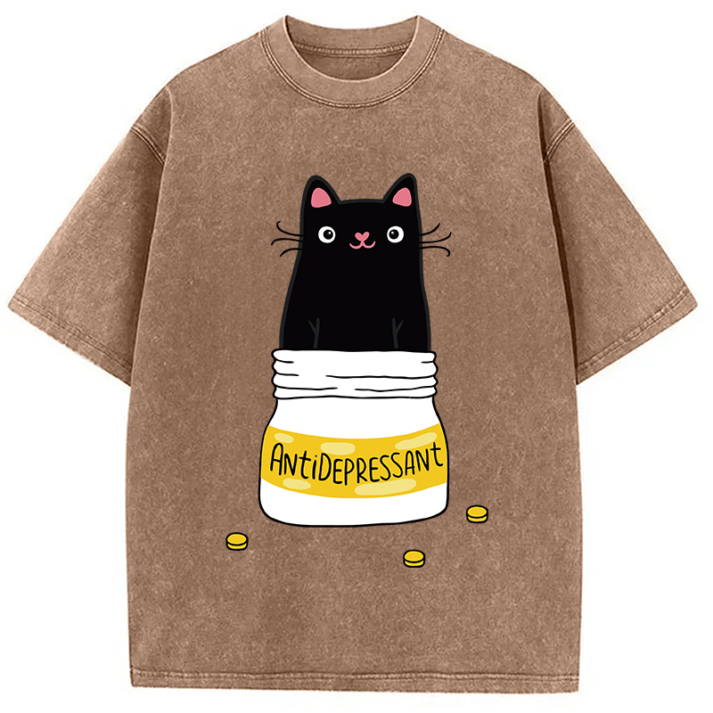 Cute Cat Antidepressant Funny Meme Washed T-Shirt