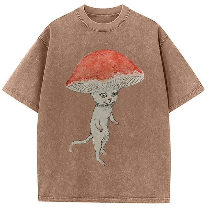 Magic Mushroom Cat Washed T-Shirt
