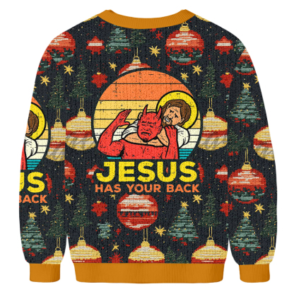 Baddieca JESUS HAS YOUR BACK Christmas Ugly Sweatshirt