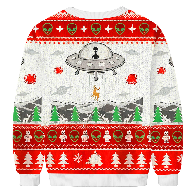 Baddiecat UFO Abducting Reindeer Christmas Ugly Sweatshirt