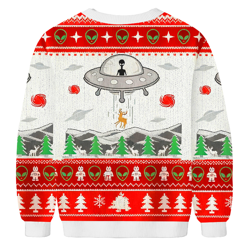 Baddiecat UFO Abducting Reindeer Christmas Ugly Sweatshirt