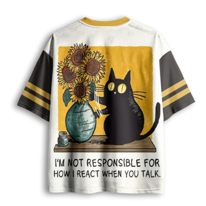 Baddiecat Black Cat With Sunflowers Mesh Jersey