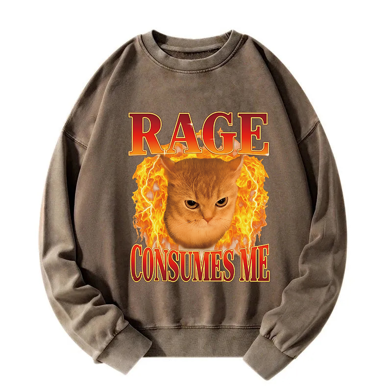 Rage Consumes Me Edgy Funny Cat Meme Washed Sweatshirt