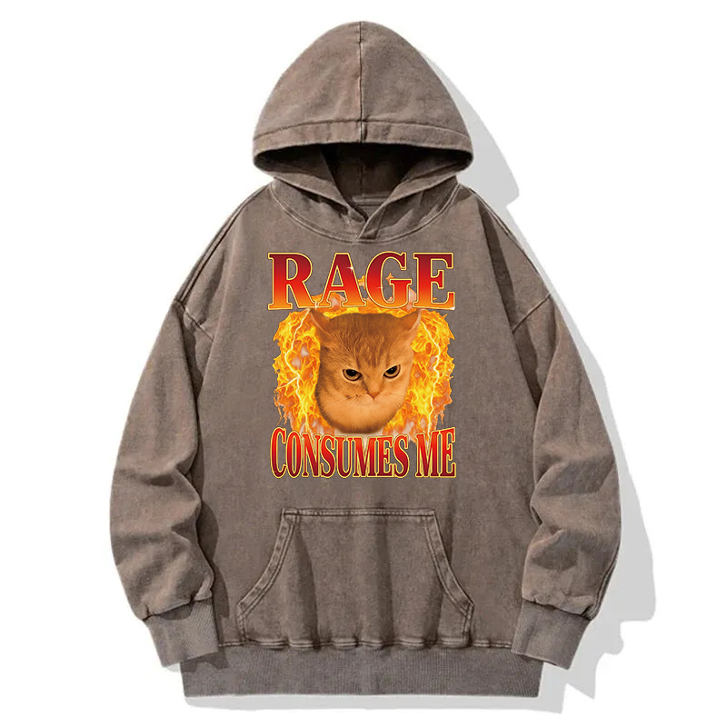 Rage Consumes Me Edgy Funny Cat Meme Washed Hoodie