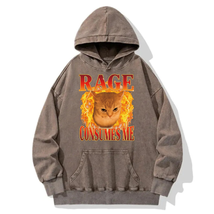 Rage Consumes Me Edgy Funny Cat Meme Washed Hoodie