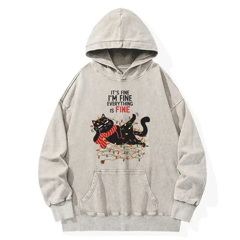 Christmas Is Fine Cat Washed Hoodie