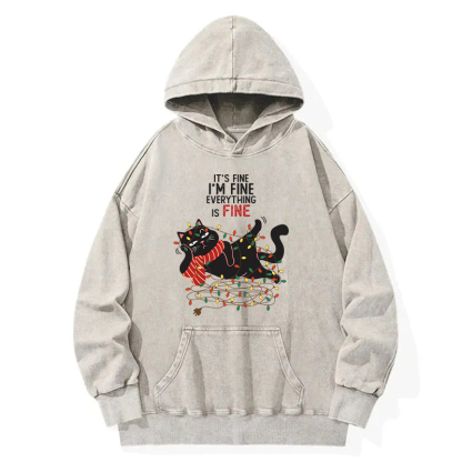 Christmas Is Fine Cat Washed Hoodie
