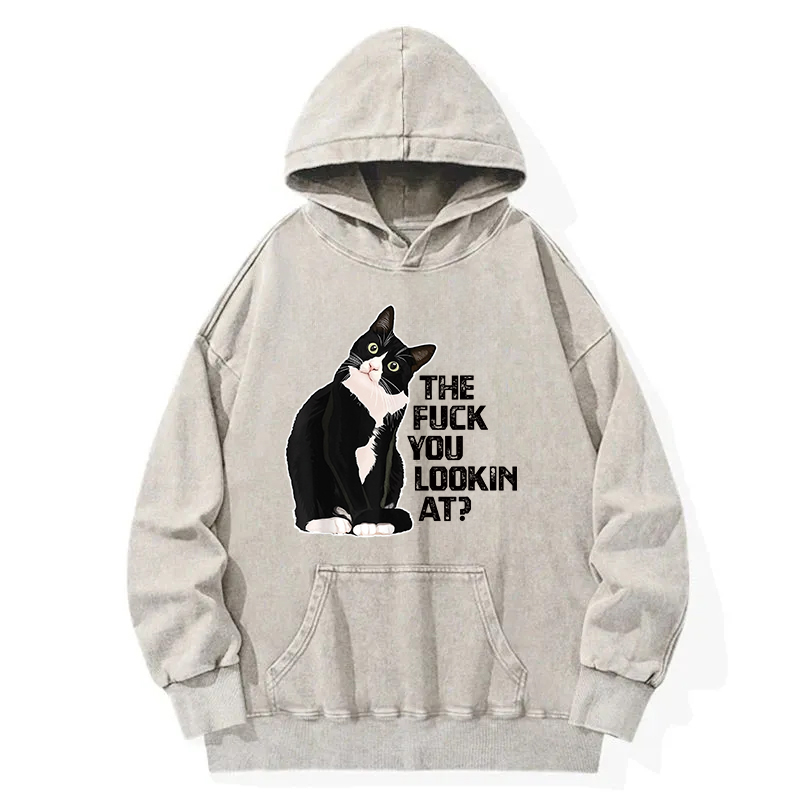 The Fxxk You Lookin At Cat? Washed Hoodie
