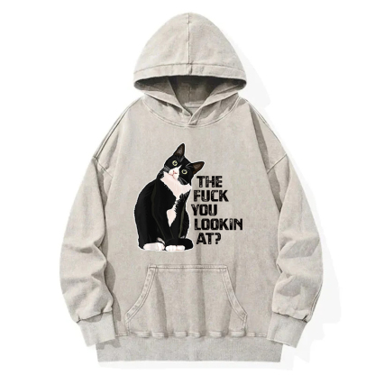 The Fxxk You Lookin At Cat? Washed Hoodie
