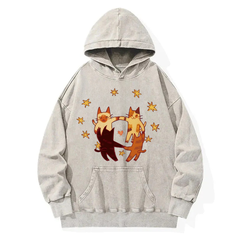 Cats Playing Friend Games Washed Hoodie