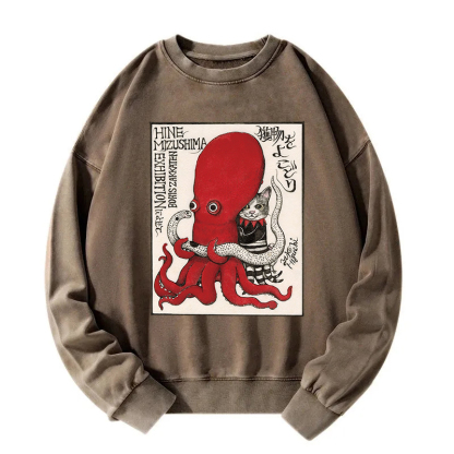 The Cat Controls The Octopus Washed Sweatshirt