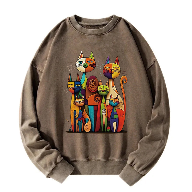 The Da Vinci Cat Family Washed Sweatshirt
