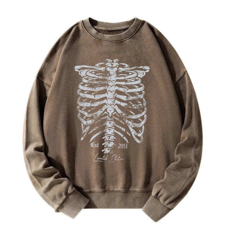 Gothic Ribcage Skeleton Washed Sweatshirt