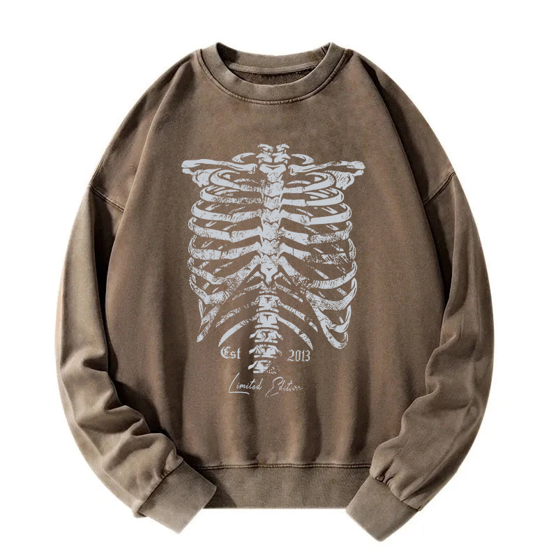 Gothic Ribcage Skeleton Washed Sweatshirt