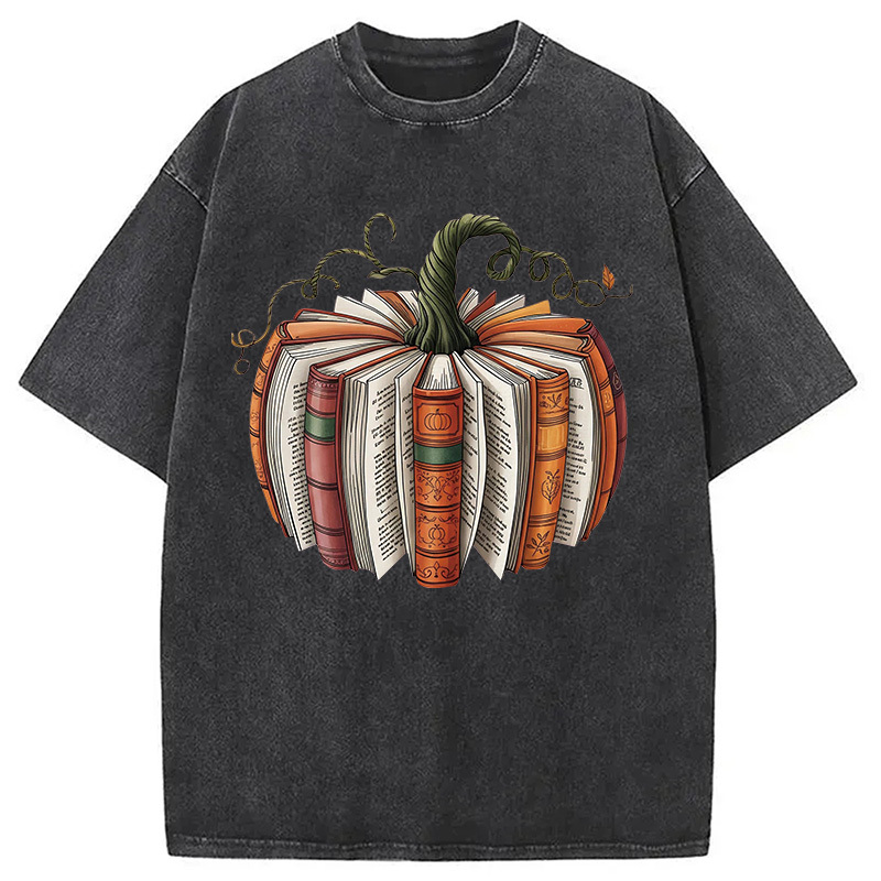 Fall Book Pumpkin Halloween Washed T-Shirt