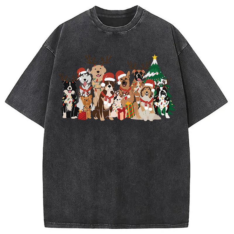 Christmas Dogs Washed T-Shirt