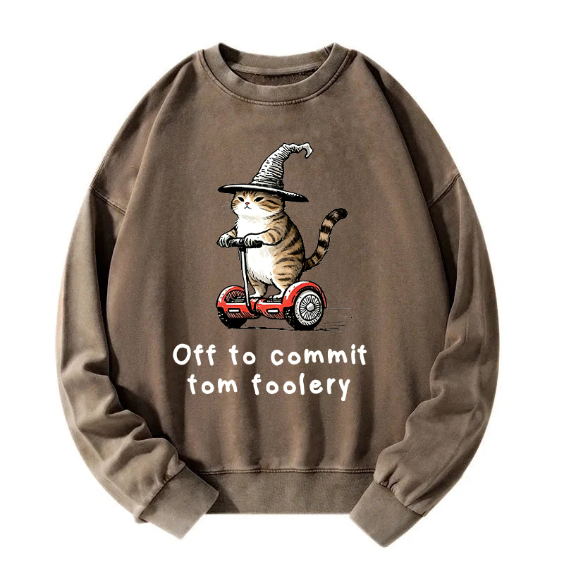 Off To Commit Cat Washed Sweatshirt