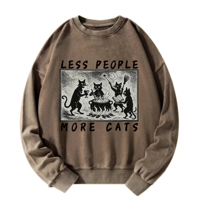 Less People More Cats Washed Sweatshirt