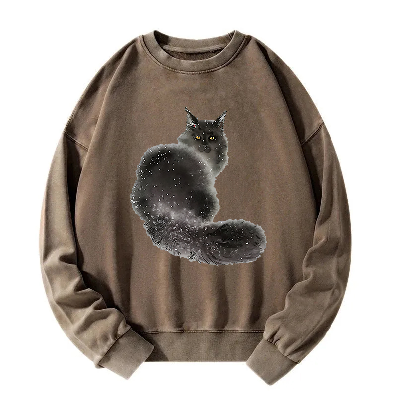 Ink Painting Cat Washed Sweatshirt